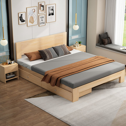 实木床1.8m主卧双人大床1.5米单人床白色架子床经济型租房简易床