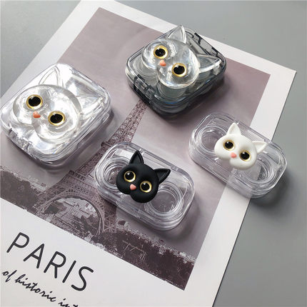 可爱卡通猫咪隐形眼镜盒子便携带胶圈防漏多副装美瞳收纳盒护理盒