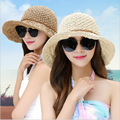 韩版沙滩帽子遮阳帽防紫外线夏渔夫帽大沿手工钩针女士草帽可折叠