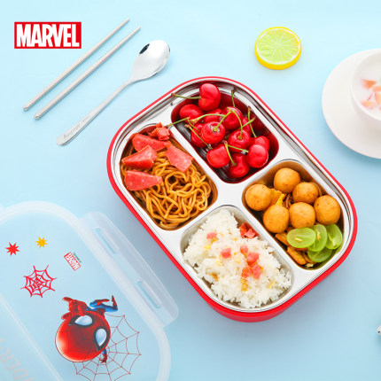 迪士尼儿童饭盒卡通防烫便携带盖可爱小学生分隔餐盘圆形儿童餐盒