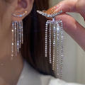 长款耳环女流苏水钻感925银针耳钉个性新款金色设计感耳饰品