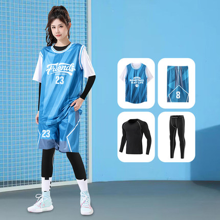 篮球服女款套装女生定制冬季大学生比赛训练服运动短袖打底紧身衣