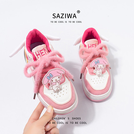 女童低帮板鞋2024儿童软底粉色单鞋小女孩翅膀运动鞋韩版中大童鞋