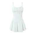 包邮法式白色裹胸吊带连衣裙女夏新款短裙露背后系带束腰性感裙子