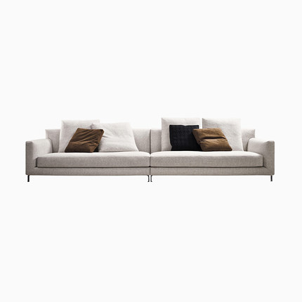 现代简约米白奶油色风格北欧意式极简金属支撑一字型布艺简单沙发