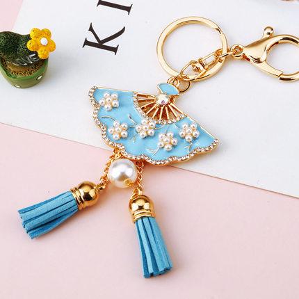 花朵扇子汽车钥匙扣女可爱创意精致包包挂件钥匙链圈韩国创意礼品