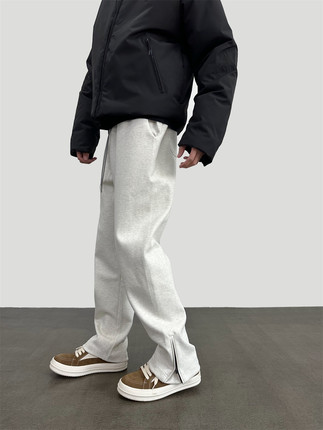 OG96 高克重双面棉基础直筒一体式休闲裤侧拉链百搭卫裤cleanfit