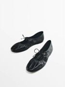 Massimo Dutti女鞋 2023新款黑色真皮浅口芭蕾平底鞋 11504250800