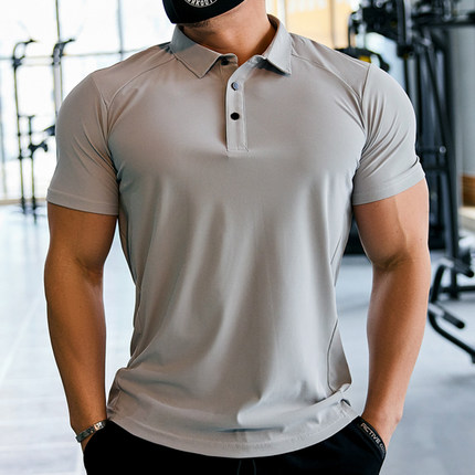 健身教练工服定制短袖T恤修身运动亨利polo衫男健身紧身速干上衣
