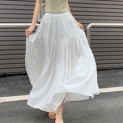 2024新款白色半身长裙女夏季长款半身裙垂感a字大摆长裙到脚踝