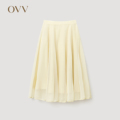 OVV2024春夏新款女装趣味方格花型廓形A字轻盈双层半身裙
