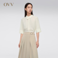 【重磅真丝】OVV2024春夏新款女装18MM不对称翻领短袖衬衫