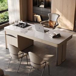 办公室茶台岩板轻奢现代高级感全自动智能升降泡茶桌书桌一体两用