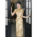 老上海复古中国风传统黄色长款短袖旗袍2024春夏款中老年女士旗袍