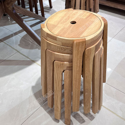 纯实木凳子可叠放家用现代简约圆凳风车凳餐椅凳白蜡木结实耐用凳