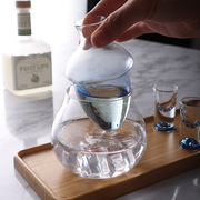 斜口冰蓝冰酒壶玻璃酒具套装小型分酒醒酒器家用温酒缸白酒杯创意
