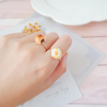 南酱handmade可爱早餐系列戒指豆沙包煎蛋儿童搞怪可爱可调节戒指