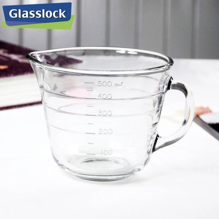 韩国Glasslock钢化玻璃牛奶杯带刻度透明水杯微波炉专用杯子便携