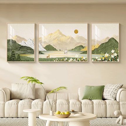 日照金山客厅装饰画北欧原木风景山水画寓意好壁画沙发背景墙挂画