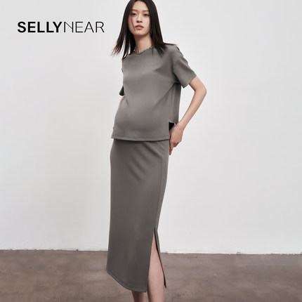 SELLYNEAR孕妇套装时尚洋气时髦2024新款气质廓形感T恤半裙两件套