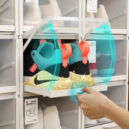 塑料加厚透明鞋盒推拉抽屉式男女鞋子收纳盒防尘自由组合整理神器