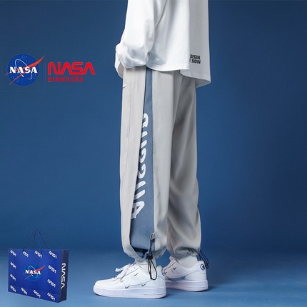 NASA冰丝休闲裤子男生夏季2024新款阔腿长裤潮流束脚运动工装卫裤