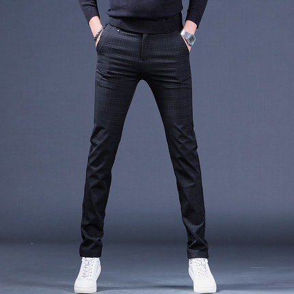 韩版西裤男士弹力商务休闲裤雅痞格子裤英伦西装裤黑色长裤条纹裤