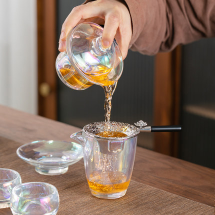 水晶玻璃盖碗炫彩功夫茶具三才碗耐热琉璃大茶碗家用碗杯透明茶器
