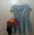 品牌粉蓝桔色褶皱钉珠花朵米黄刺绣蕾丝欧根纱网纱清新甜美连衣裙