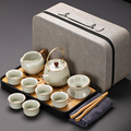 汝窑旅行茶具套装陶瓷便携式户外整套收纳包随行露营装备用品茶盘