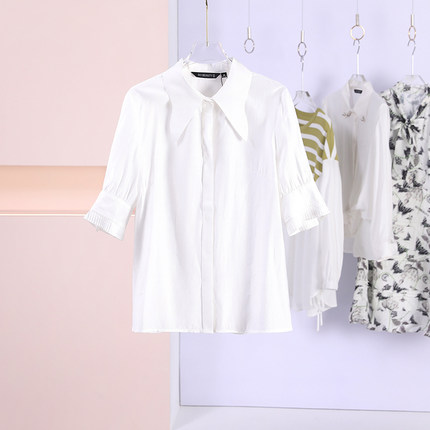 【元气小樱】Q3C255品牌折扣女装白色短袖衬衫女夏季新款