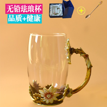 龙年礼珐琅彩水杯耐高温玻璃杯防爆花茶杯精致家用水杯创意琳琅杯