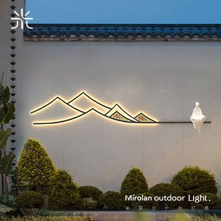 庭院壁灯太阳能新中式禅意别墅外墙壁灯户外防水背景墙装饰庭院灯