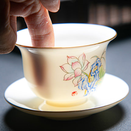 德化白瓷陶瓷三才盖碗茶杯大号泡茶单个功夫茶碗茶具套装办公家用