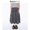 Buton Kids女童黑白条纹半身裙夏季新款时髦儿童A字中长款裙子