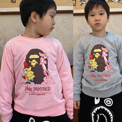 MIJELLO/2022春秋款儿童卡通粉紅豹侦探猿猴联名卫衣男童长袖休闲