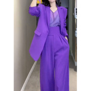 网红炸街套装女2024新款春季时尚女神范洋气短西装西裤两件套紫色