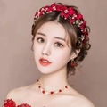 新款韩式新娘头饰红色发饰结婚敬酒礼服玫瑰头花手工长条发带