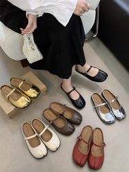 MIOUMILALA 小众设计～法式包头银色半拖鞋女平底猪蹄马蹄分趾鞋