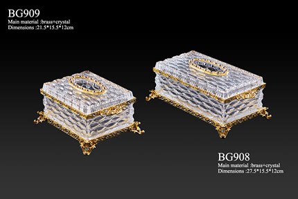 美式欧式进口水晶玻璃黄铜纸巾盒高档奢华客厅抽纸盒创意餐桌摆件