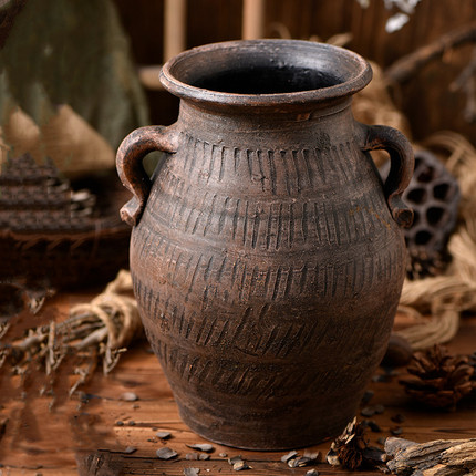 复古花瓶花盆粗陶陶罐陶器中式陶土干花水培手工做旧客厅仿古装饰