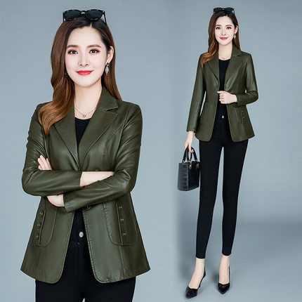 春秋新款高端大气皮衣短款韩版显瘦中年女装垂感英伦风PU皮外套