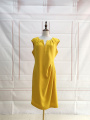 美国纽约时装P牌 ADRI@NN@ P@PELL 姜黄色褶皱设计感礼服连衣裙