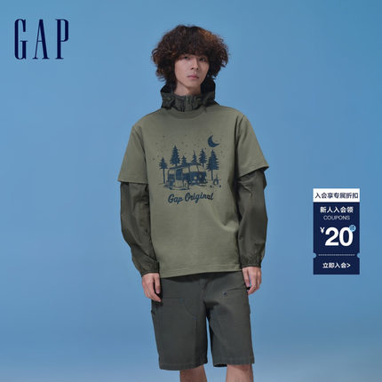Gap男女装2024夏季新款户外图案logo圆领短袖T恤纯棉上衣877413