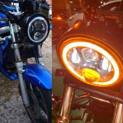 适用豪爵TR300摩托车改装大灯复古圆灯LED天使眼总成金属圆形头灯