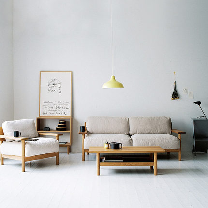 idee日式白橡木可拆洗北欧布艺实木简约现代单人双人沙发小户型