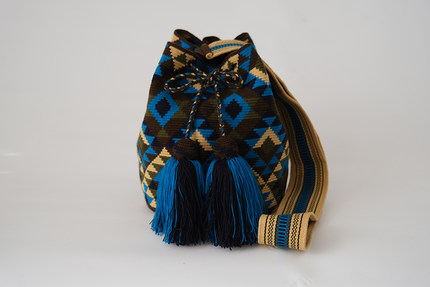 哥仑比亚WAYUU部落手工编织包瓦尤包单股大号锯齿蓝绿米