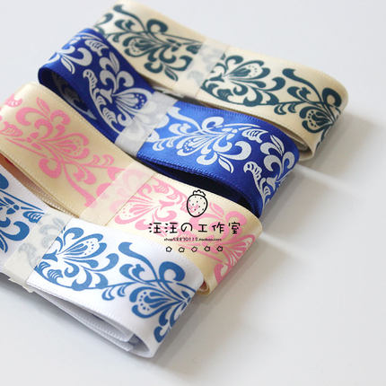 25MM青花瓷丝带绸带diy手工制作发夹发饰品材料包蝴蝶结配件1米价