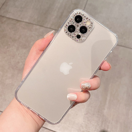 iPhone15pro max透明摄像头全包壳iphone14 plus手机壳水钻适用于苹果12 mini保护套苹果13pro max硅胶软钻11