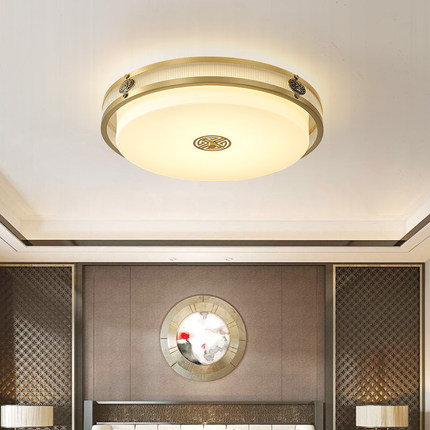 新中式全铜吸顶灯长方形客厅灯简约大气家用轻奢圆形卧室高级灯具